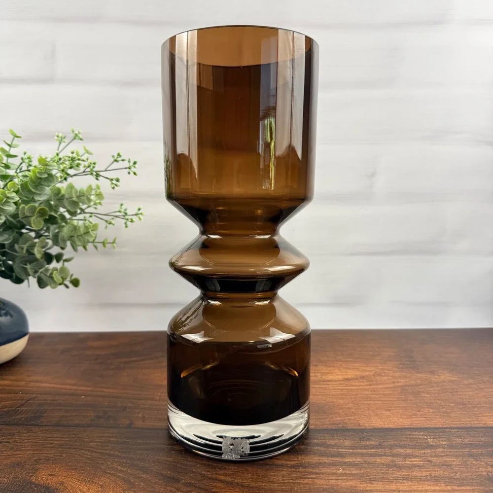 Riihimäen Lasi Tamara Aladin 1472 Art Glass Vase Smoke Brown Finland